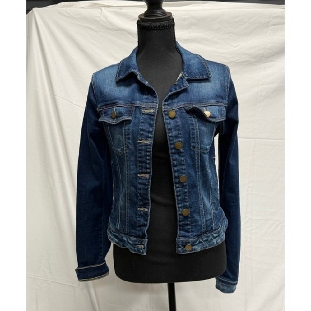 Y2K Fitted Classic Basics Jean Jacket GUESS Dark Wash Stretch Denim S